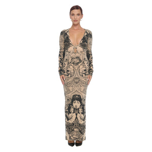 CURRENCY CHAOS TEARDROP MAXI DRESS