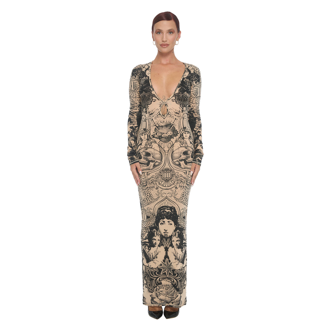 CURRENCY CHAOS TEARDROP MAXI DRESS