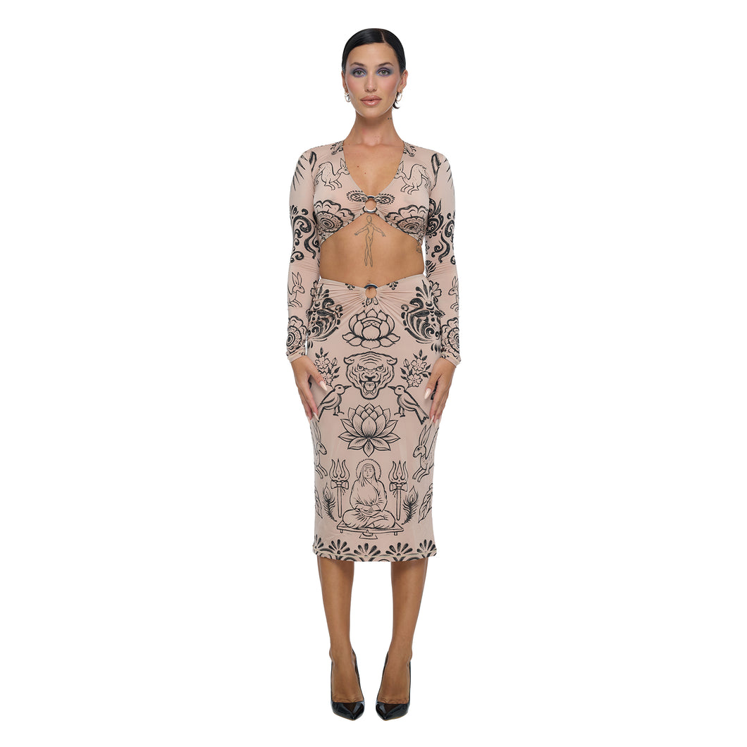 PUSHKA PAINT RING MIDI SKIRT