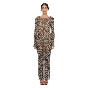 LEOPARD SCOOP NECK MAXI DRESS