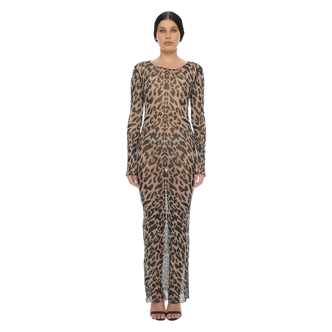 LEOPARD SCOOP NECK MAXI DRESS