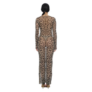 LEOPARD SCOOP NECK MAXI DRESS