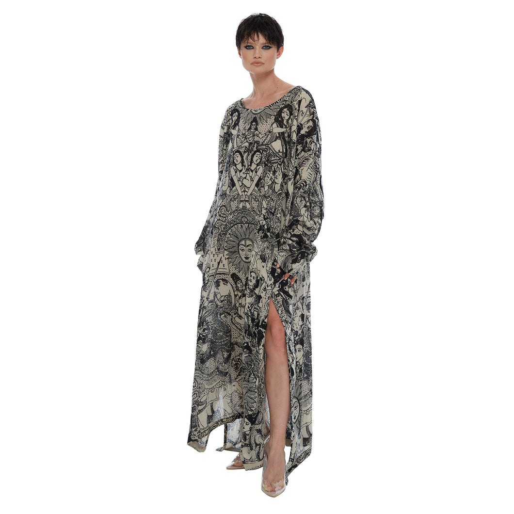 INDIA COMIC RAW LINEN FULL LENGTH KAFTAN